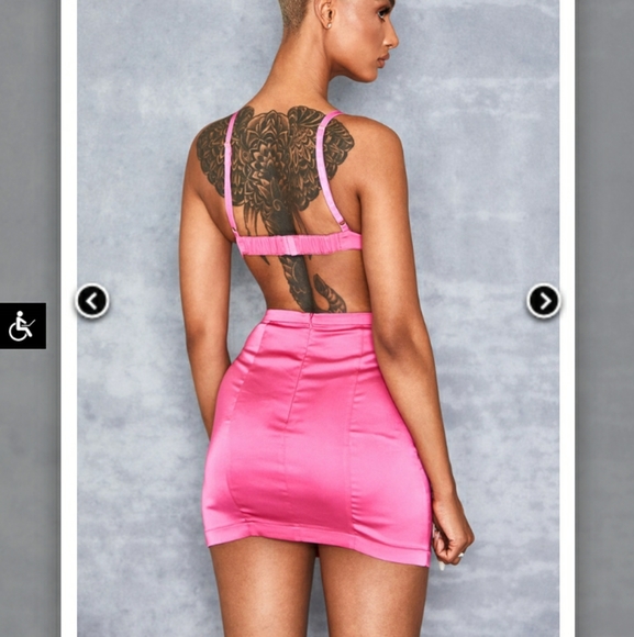 Mistress Rocks 'SMITTEN'Pink Satin Two Piece Set - Picture 2 of 12